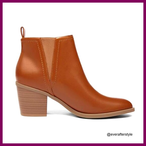 Chunky Heel Ankle Boots Western Style Slip On Cut Out Design Almond Toe - Picture 3 of 6
